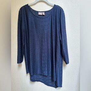 Chico's Navy Asymmetrical Textured Long Sleeve Tee